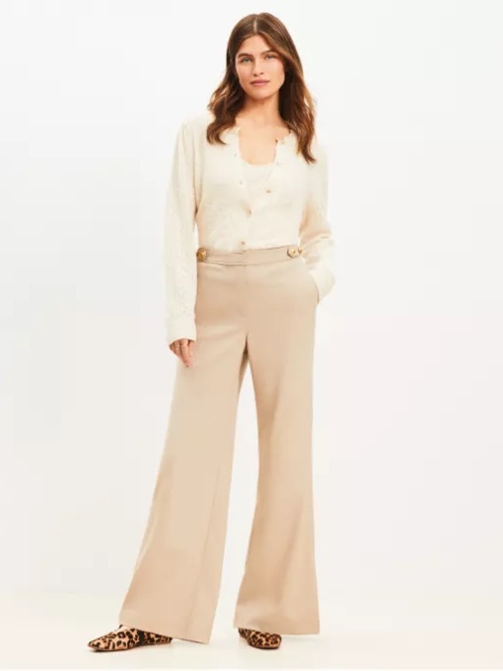 NWT LOFT Wide-Leg High-Waist Pants in Beige - Size 8P